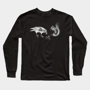 Crow and Squirrel Eating Peanuts Long Sleeve T-Shirt